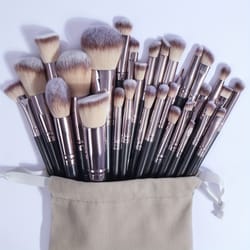 professional makeup brush set with foundation, concealers, eye shadows, powder blush & blending brushes