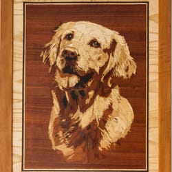 golden retriever dog portrait inlay framed mosaic wood panel ready to hang home wall decor boho wall art decor ready