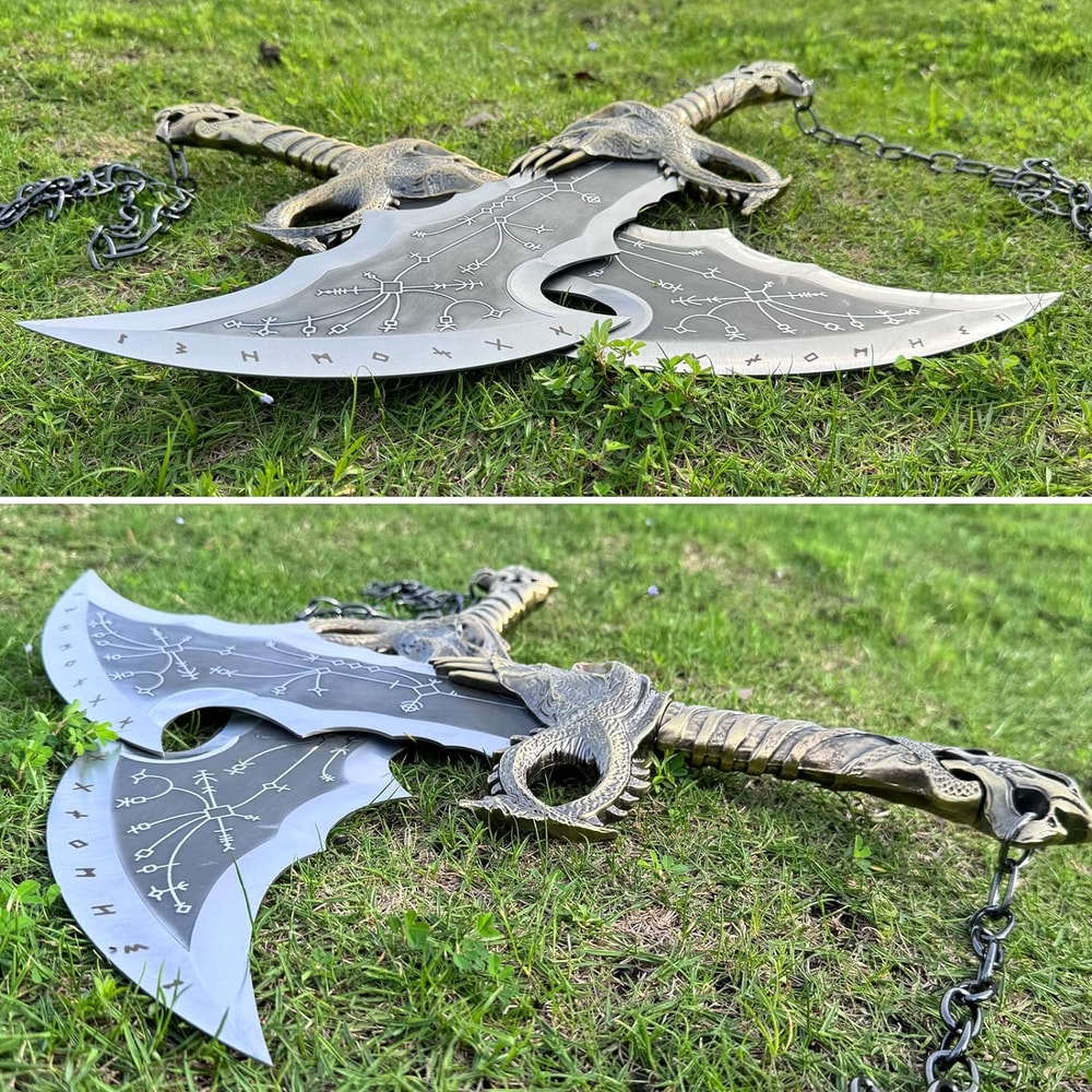 Godofwarcosplaypropweaponkratos chaosblademadeofmetalonesetoftwo badesofchaoswith