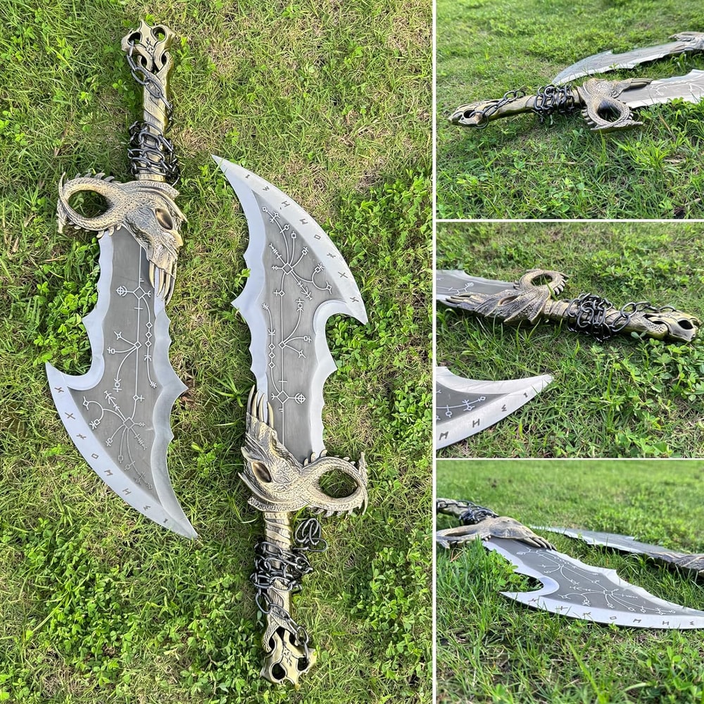 Godofwarcosplaypropweaponkratos chaosblademadeofmetalonesetoftwo badesofchaoswith