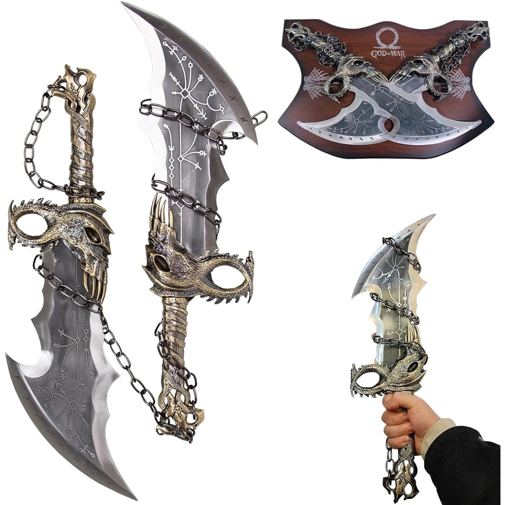Godofwarcosplaypropweaponkratos chaosblademadeofmetalonesetoftwo badesofchaoswith
