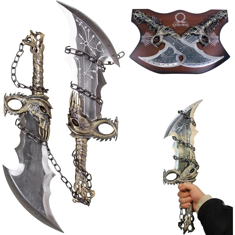 Godofwarcosplaypropweaponkratos chaosblademadeofmetalonesetoftwo badesofchaoswith