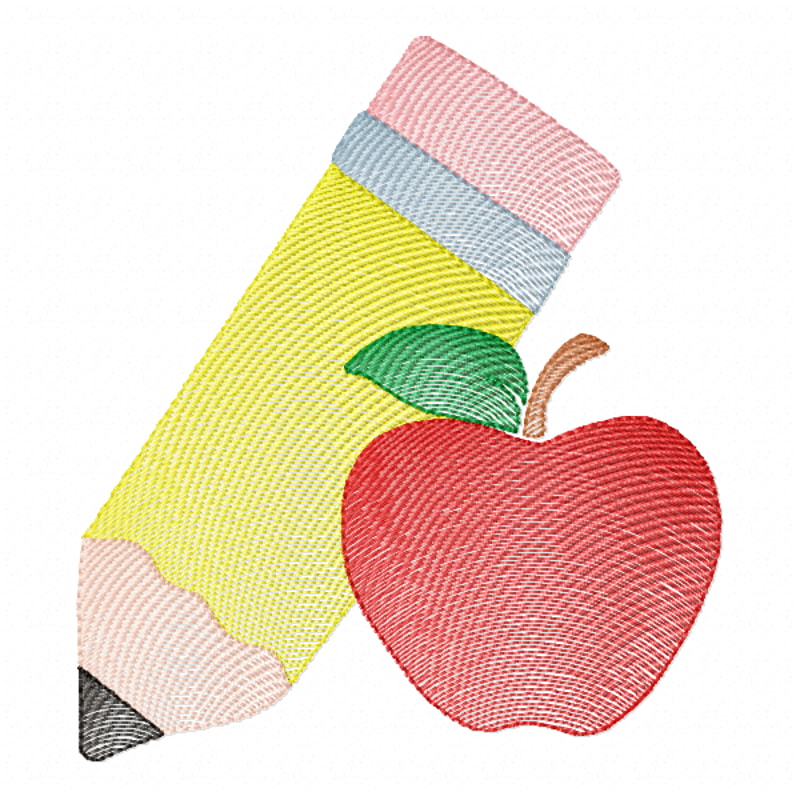 Pencil And Apple Embroidery Design INSTANT D0WNL0AD 0