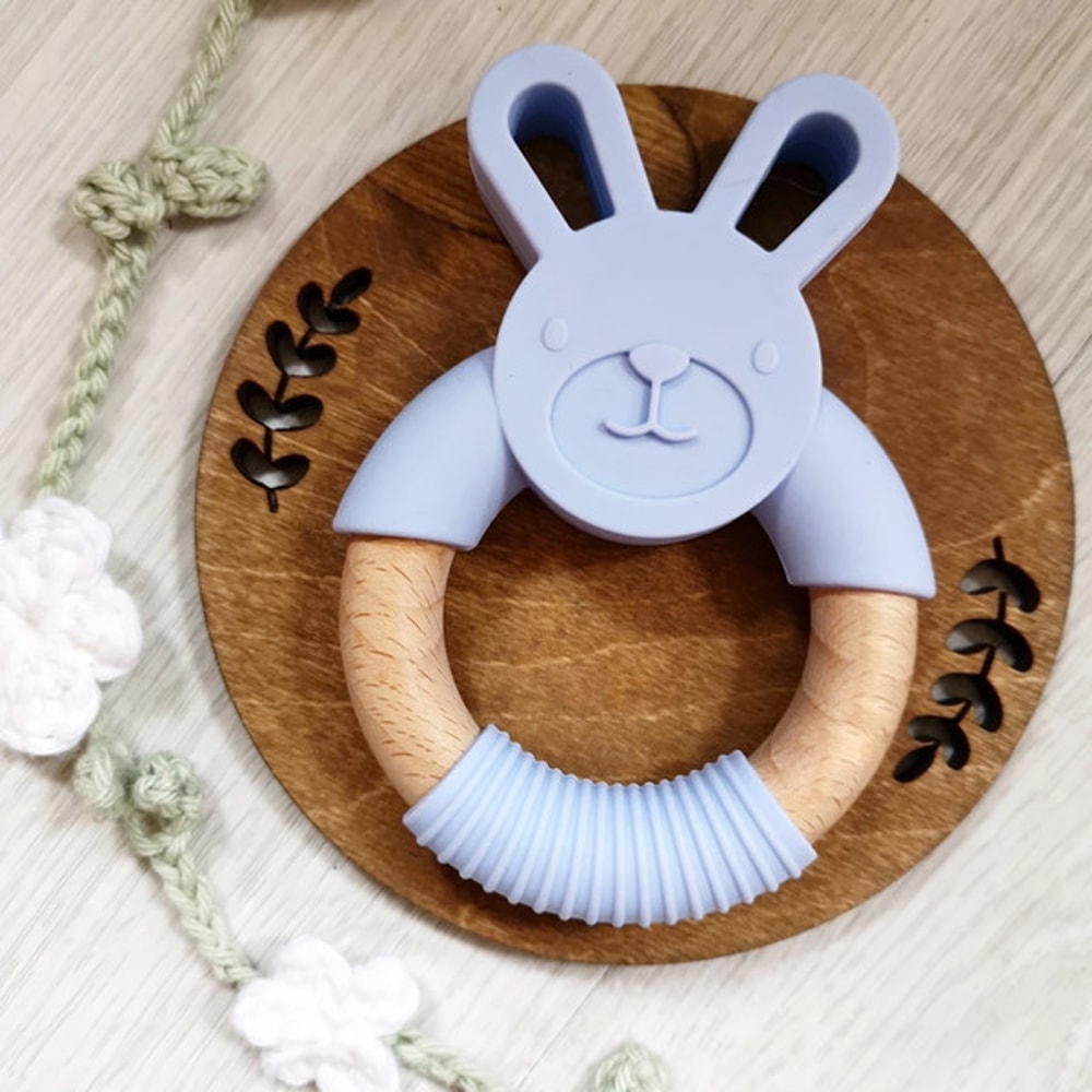 Food Grade Bunny Teether Ring Blue