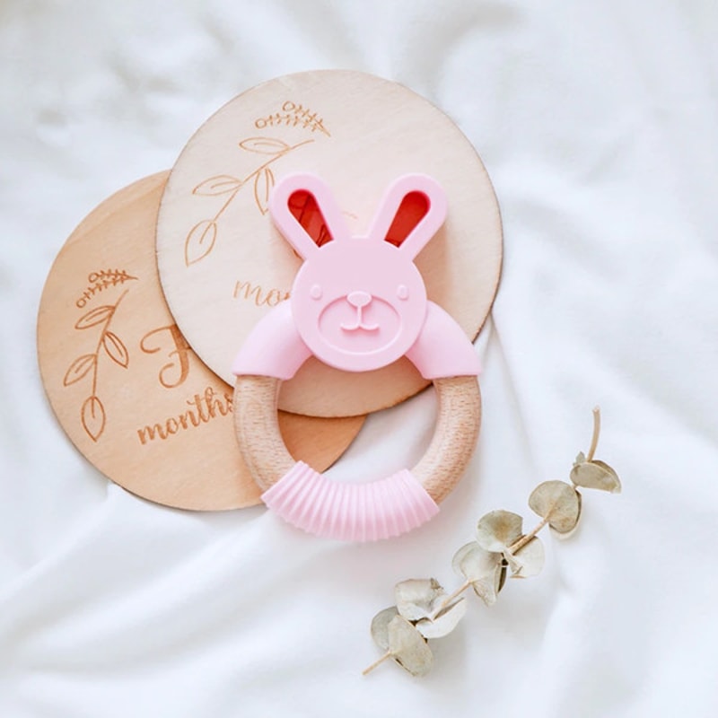 Food Grade Bunny Teether Ring Pink