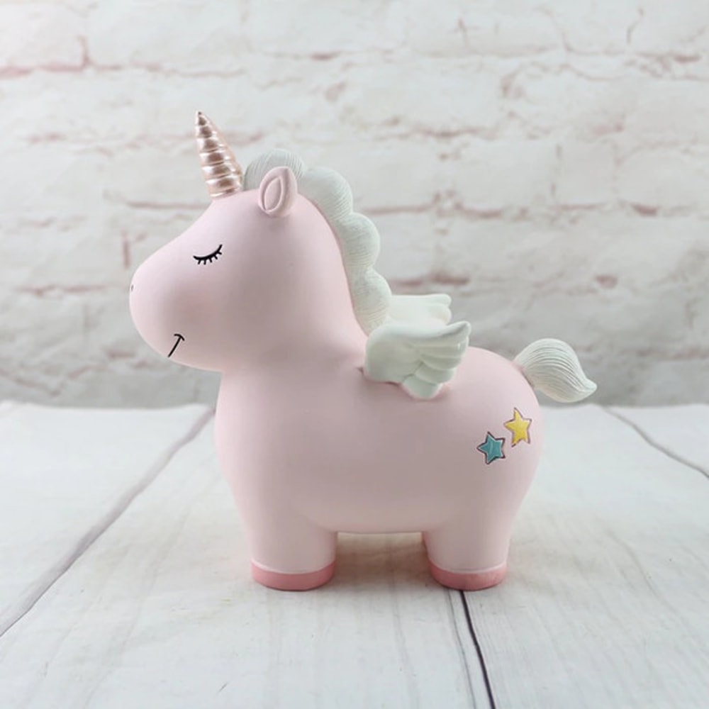 Unicorn Piggy Bank With Horn & Wings Pink 1