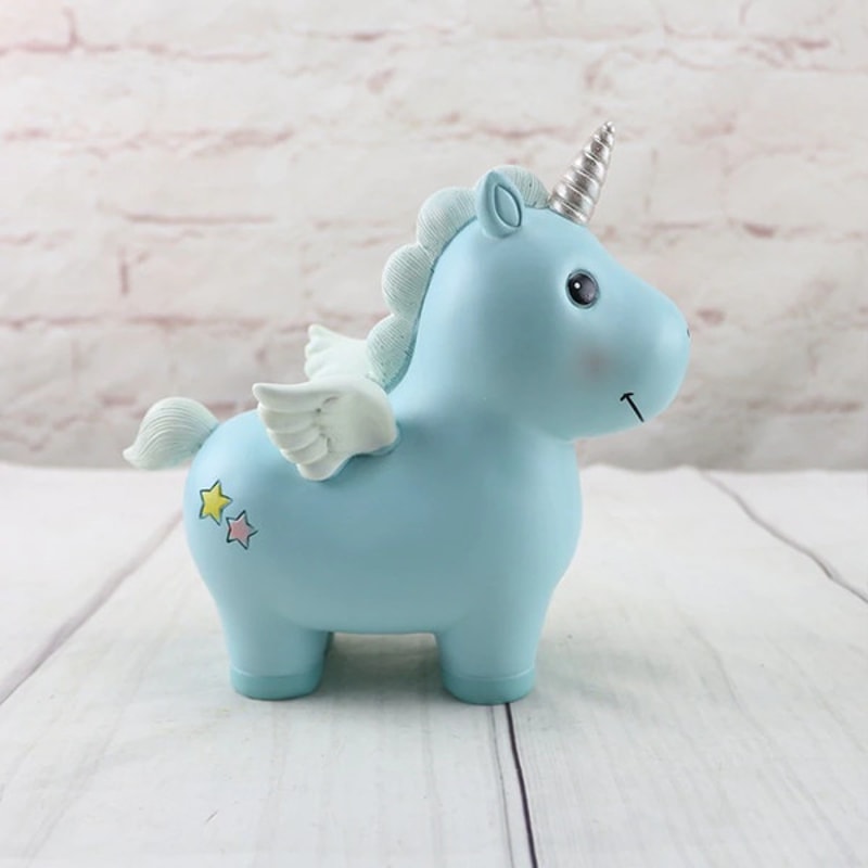 Unicorn Piggy Bank With Horn & Wings Blue 1
