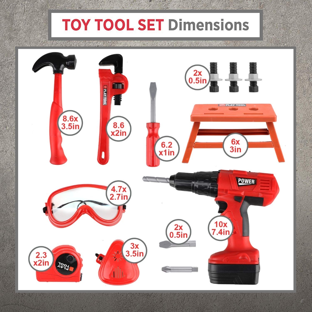 Childrens Tool Set With Electric Toy Drill Kids Power Tool Kit For Toddler Boys Girls 4