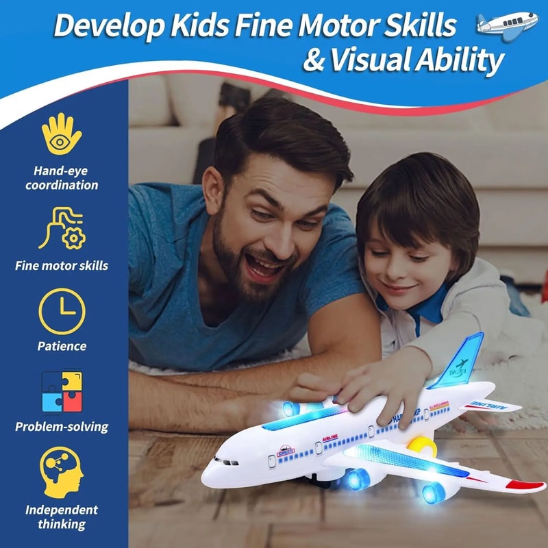 Electronic Aeroplane Toy With Music Autopilot Flash Sound Automatic Rotation Plane Educational Gi