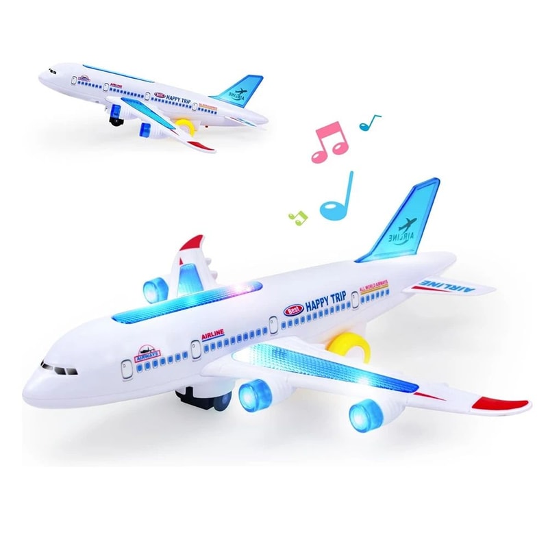 Electronic Aeroplane Toy With Music Autopilot Flash Sound Automatic Rotation Plane Educational Gi