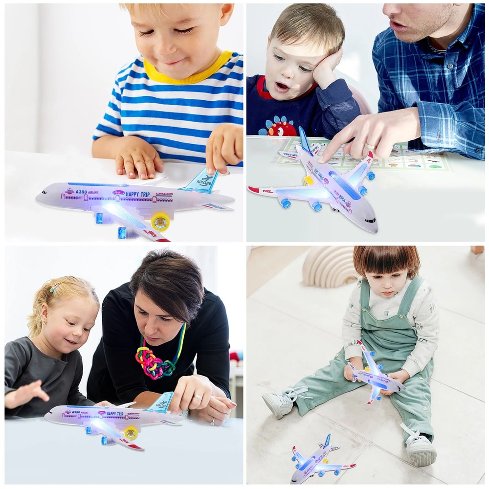 Electronic Aeroplane Toy With Music Autopilot Flash Sound Automatic Rotation Plane Educational Gi