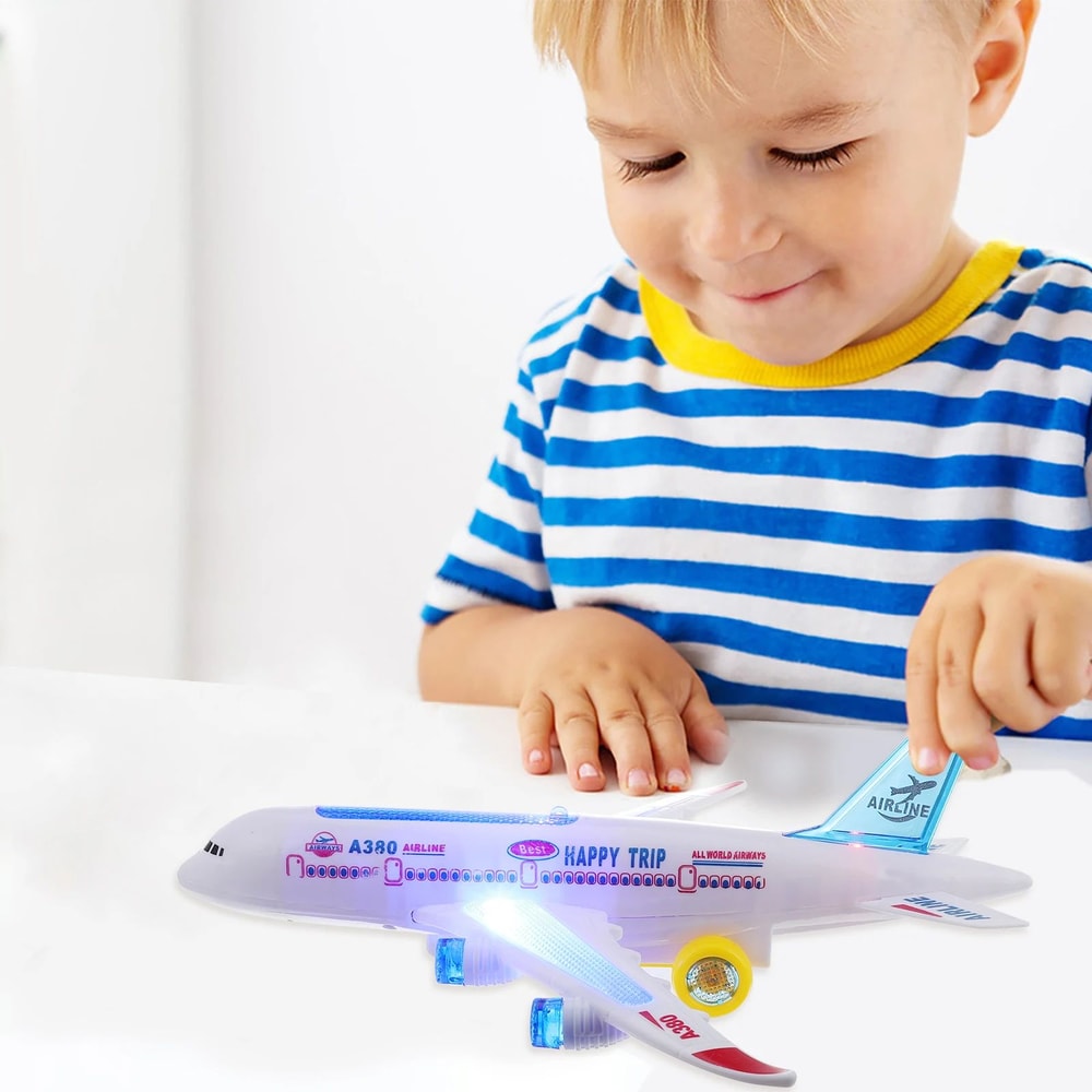 Electronic Aeroplane Toy With Music Autopilot Flash Sound Automatic Rotation Plane Educational Gi