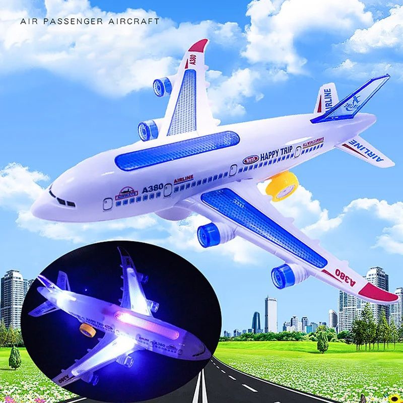 Electronic Aeroplane Toy With Music Autopilot Flash Sound Automatic Rotation Plane Educational Gi