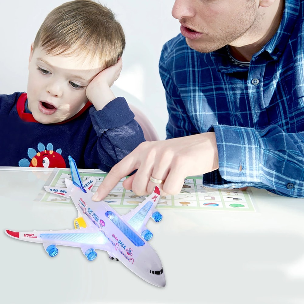 Electronic Aeroplane Toy With Music Autopilot Flash Sound Automatic Rotation Plane Educational Gi