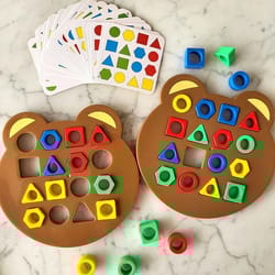 little bear geometry matching puzzle, montessori education block game for kids & parents