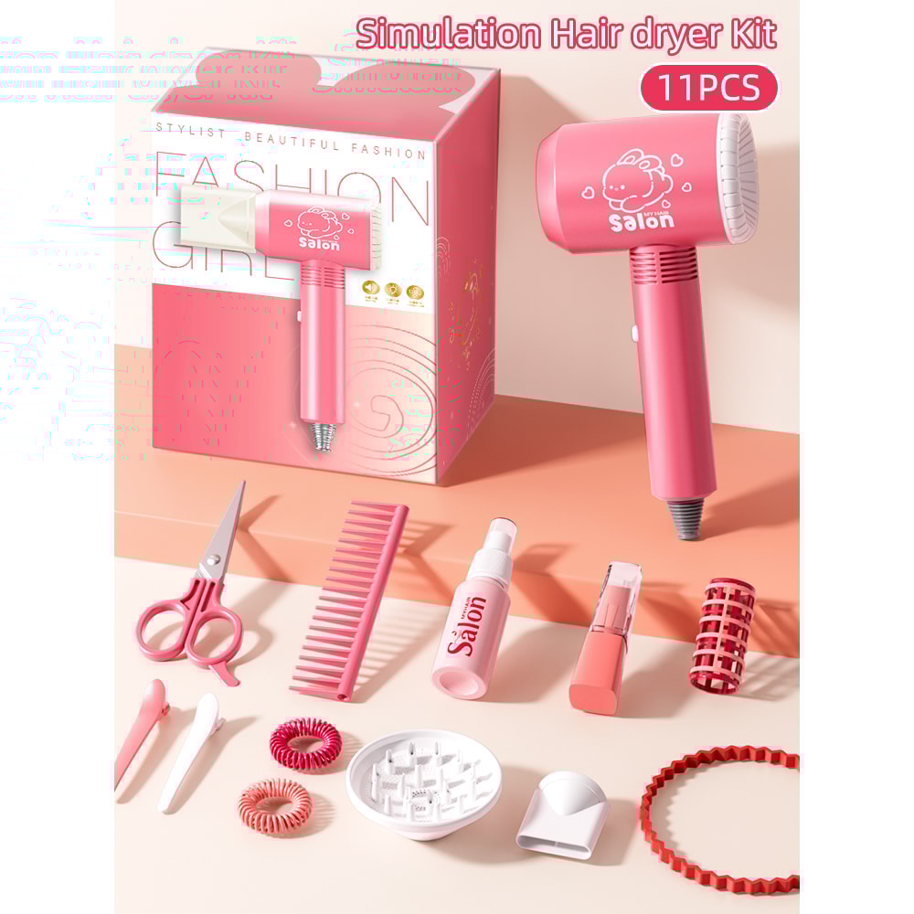 Kids Haircut Kit Set with Hair Dryer, Scissors, and Pretend Play Accessories, Educational Toy for Girls Birthday Gifts