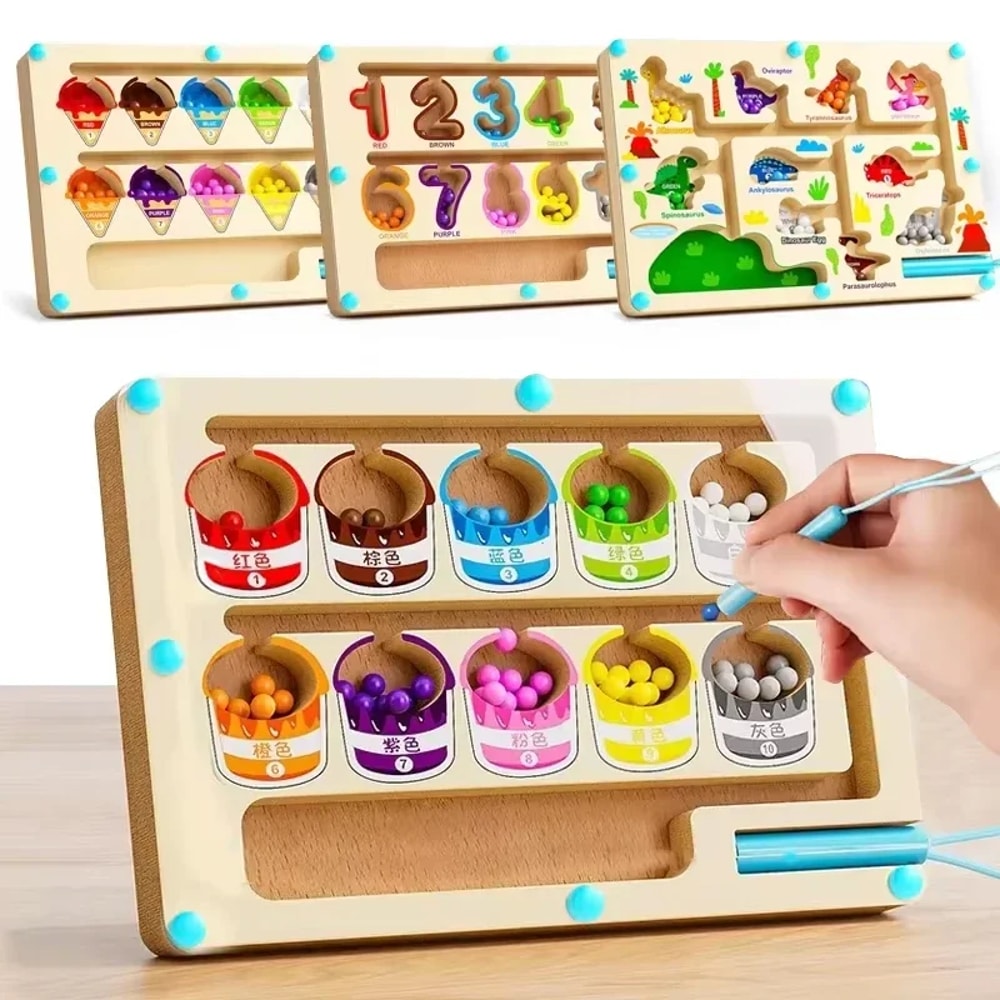 Montessori Magnetic Color Sorting Maze Board Educational Wooden Bead Games For Kids 1
