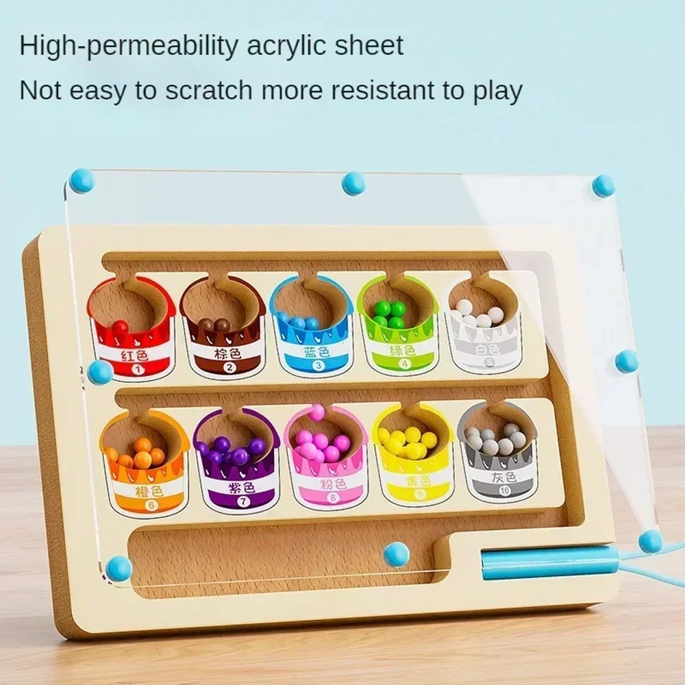 Montessori Magnetic Color Sorting Maze Board Educational Wooden Bead Games For Kids 2