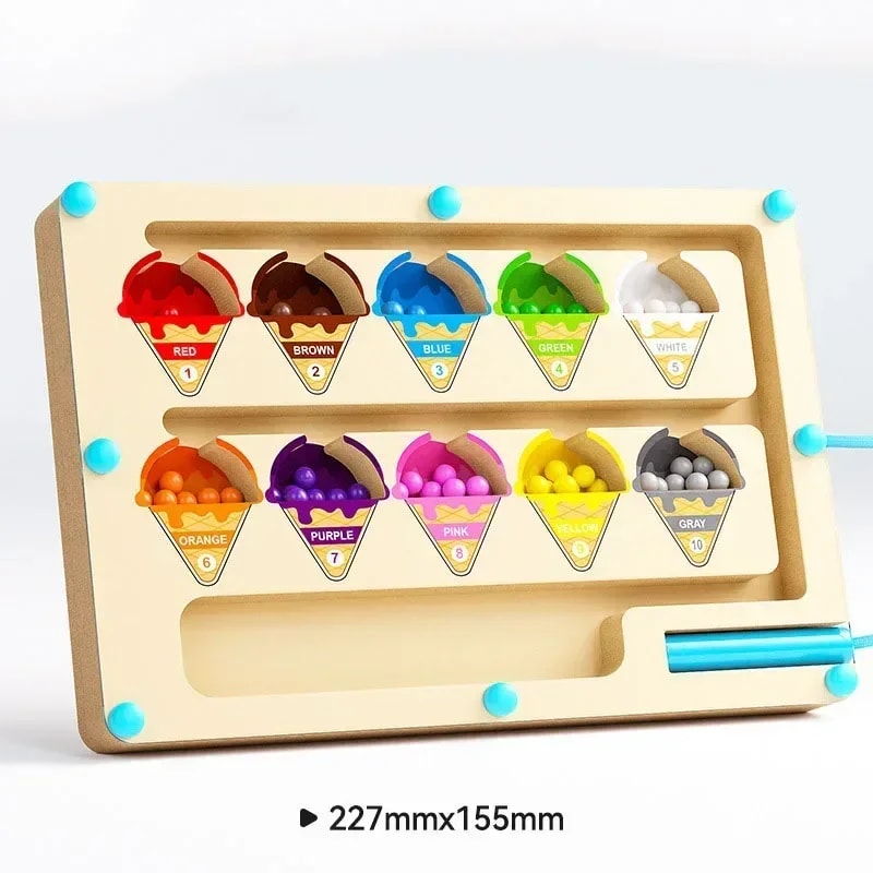Montessori Magnetic Color Sorting Maze Board Educational Wooden Bead Games For Kids 6