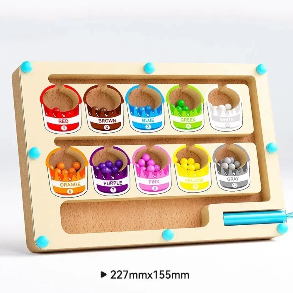 Montessori Magnetic Color Sorting Maze Board Educational Wooden Bead Games For Kids 9