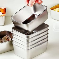 durable stainless steel food storage containers set with lids, reusable, leakproof & stackable lunch boxes