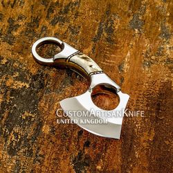 Hand Crafted custom D2 Miniature Neck Cleaver Skinning knife Stag Antler