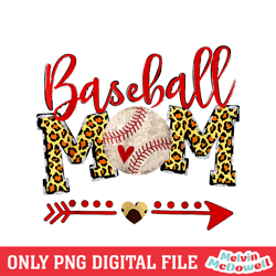 baseball mom red arrow heart leopard print sport png, mother day png, digital download