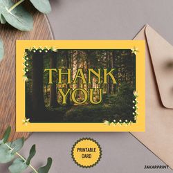 Forest Thank You Card - DIGITAL Download - Printable Jungle Thank You Greeting Card - Digital Thank You Card