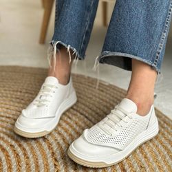 Handmade Genuine Leather Perforated Women's Sneakers