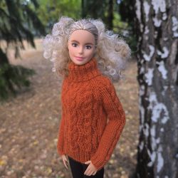 cozy knitted autumn sweater for barbie mtm, poppy parker, integrity dolls & other 1:6 scale fashion dolls
