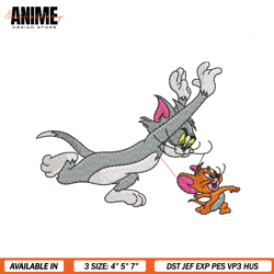 tom chasing jerry mouse embroidery