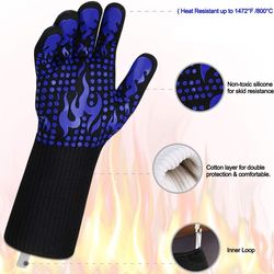 Blue Heat Resistant Grilling Gloves
