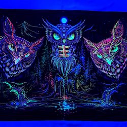 Owl Horizont Blacklight tapestry UV Active Psychedelic Decoration On Wall