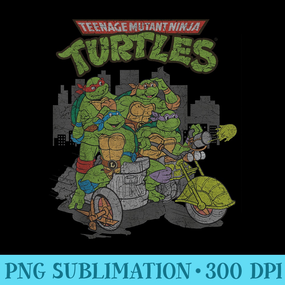 Retro TMNT Group in Trash Motorcycle T - Shirt Clipart Free PNG - Revolutionize Your Designs