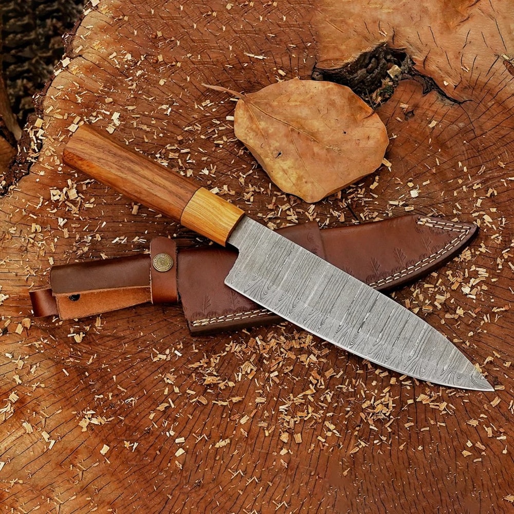 Celestial Dust 12 Handmade Damascus Damascus Steel Chef Knife Olive Wood Handle Cooking Knife 0