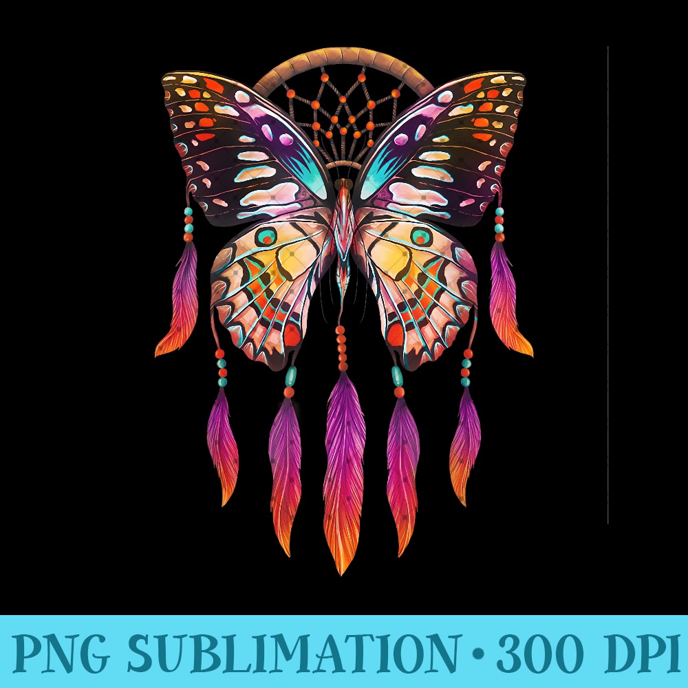 Dreamcatcher Colorful Butterfly Feather Boho Native American - Trendy PNG Designs - Stunning Sublimation Graphics