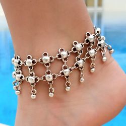 double-strand beaded anklet - adjustable anklet - antique silver plated - boho beach jewelry gift - 8888880050028