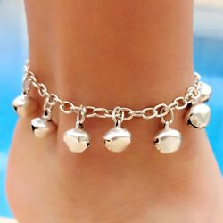 beaded anklet with chime – adjustable antique silver – boho beach jewelry gift for women – 8888880050015