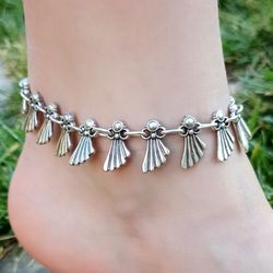 fan-shaped anklet – adjustable antique silver plated - boho beach jewelry - statement gift for women - 8888880050034