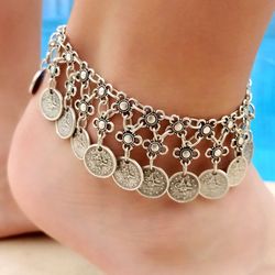 geometric charm anklet – handmade adjustable silver-plated womens anklet – boho summer jewelry gift - 8888880050008