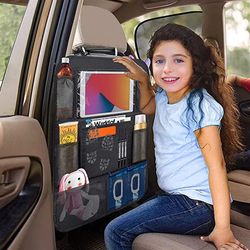 multifunctional oxford fabric car seat organizer, back seat protector with tablet holder & storage pockets for kids