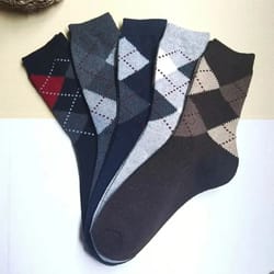 warm winter men wool socks, splicing diamond patterns, thick mid length cold resistant boots socks, soft & durable