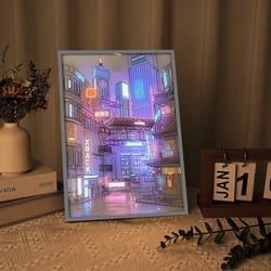 usb plug dimming romantic home anime led city night view light painting, beautiful narrow bezel hd home decorations lamp