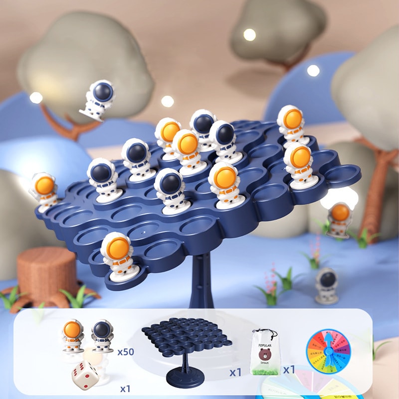 Balance Tree Board Game for Kids, Astronaut Frog Stacking Toy, Educational Tabletop Party Game, Fun Parent-Child