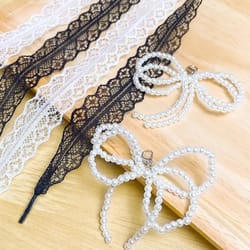 wide fancy lace shoelaces for women sneakers, flat decorative shoe laces for casual shoes, white & black footwear