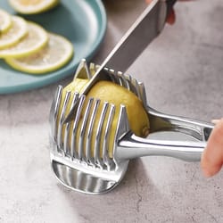 stainless steel onion holder kitchen gadgets, tomato slicer, potato cutter, fruit vegetable slicing tool accessories