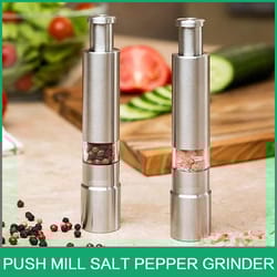 manual pepper mill salt shaker, novelty thumb push grinder, portable stainless steel spice mill for barbecue and kitchen