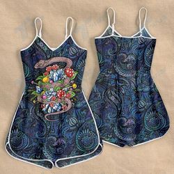 CANNABIS PSYCHEDELIC MUSHROOM, DMT, WEED SNAKE ROMPERS FOR WOMEN DESIGN 3D SIZE XS - 3XL - CA102203