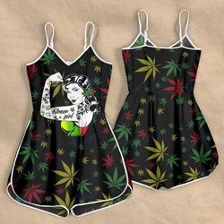 CANNABIS LEAF STONER GIRL ROMPERS FOR WOMEN DESIGN 3D SIZE XS - 3XL - CA102201