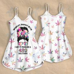 CANNABIS WORLD'S DOPEST MOM I GOT 99 PROBLEMS AND 420 SOLUTIONS ROMPERS FOR WOMEN DESIGN 3D SIZE XS - 3XL - CA102200